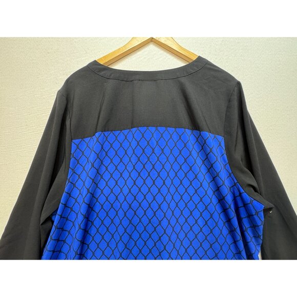 Catherines Womens Button Up Tunic Blouse Shirt Sze 2X Blue Colorblock Streetwear - Picture 9 of 10